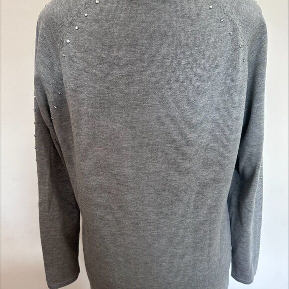 Sweater, Bylyse Spenard, sz XL, cotton blend, rhinestones, dove grey, crew neck - Picture 6 of 16